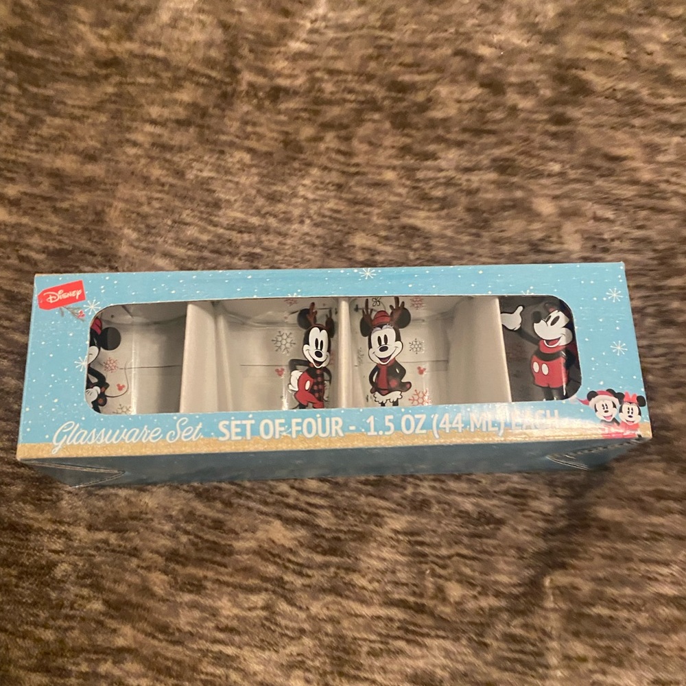 Disney Mickey Mouse Minnie Mouse Christmas Holiday Shot Glasses 4 Pack